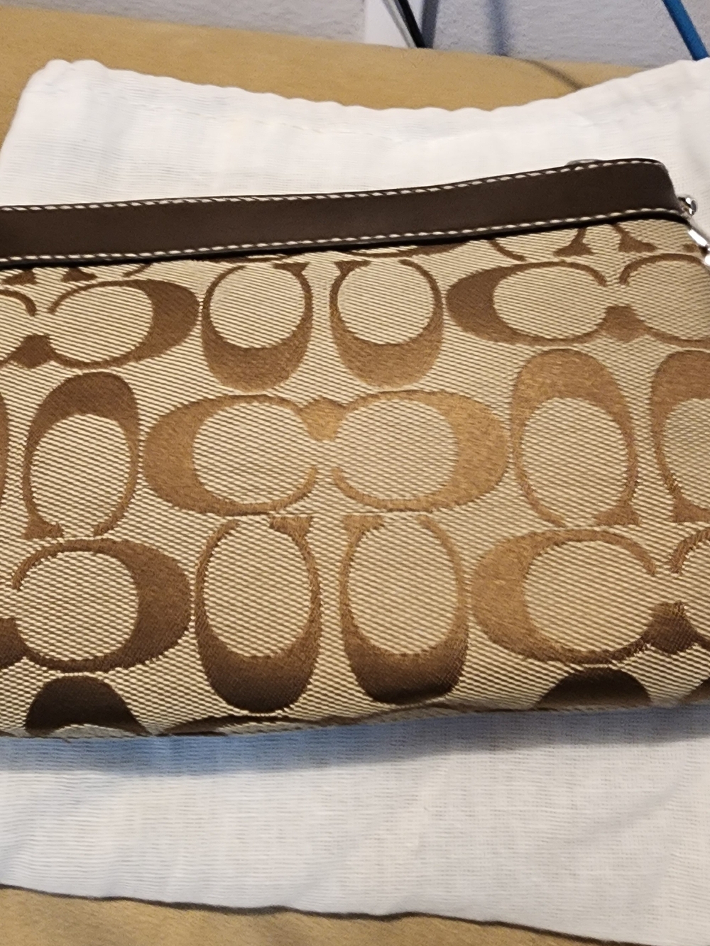 Coach Brown/Tan Signature Canvas Wristlet with Dust Bag - Picture 5 of 8